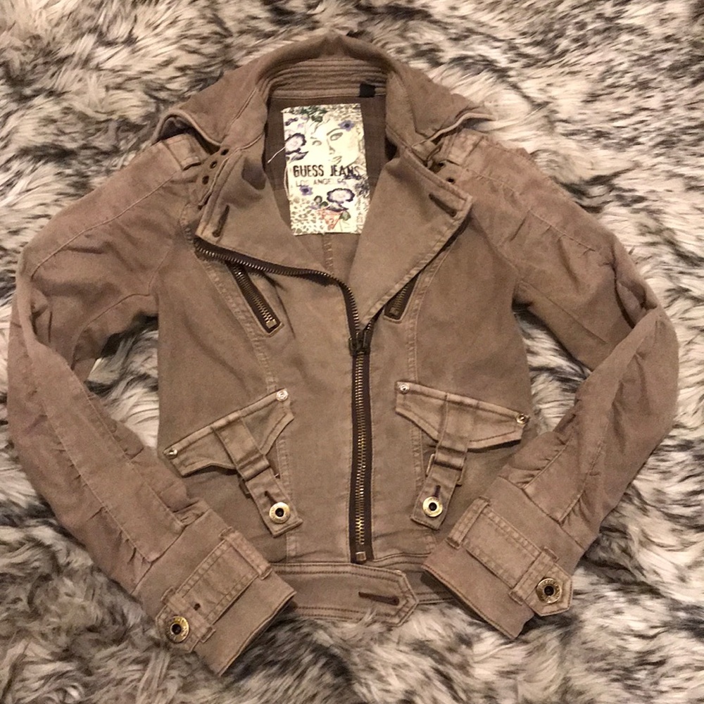 Guess Tan Moto Style Jacket.